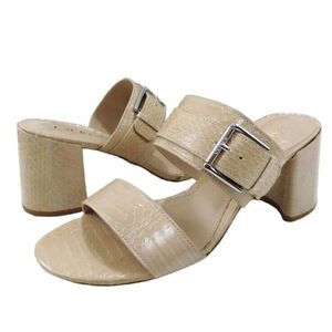 Ralph Lauren Farie Two Band Dress Slide Heeled Sandal Beige Snake 10B